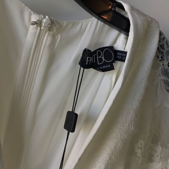 PatBo White Cutout Lace-Trim Linen V-Neck Maxi Dress – Women’s Designer Dress - Picture 14 of 16